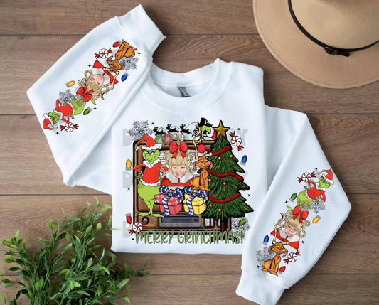 MERRY GRNCHMAS SWEATSHIRT W/ SLEEVE PRINT