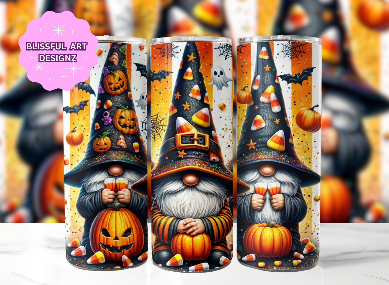 Halloween Gnomes Orange White Striped Tumbler