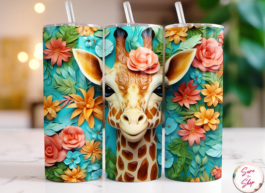 Floral 3d Giraffe Tumbler