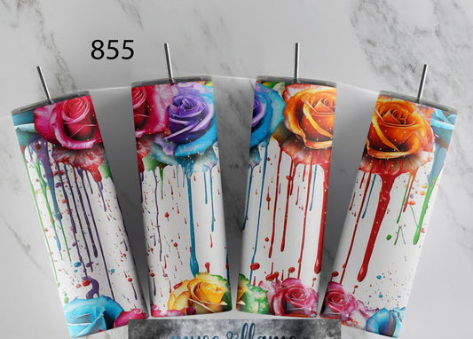 Paint Drip Roses Tumbler