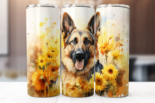 Floral German Shepard Tumbler